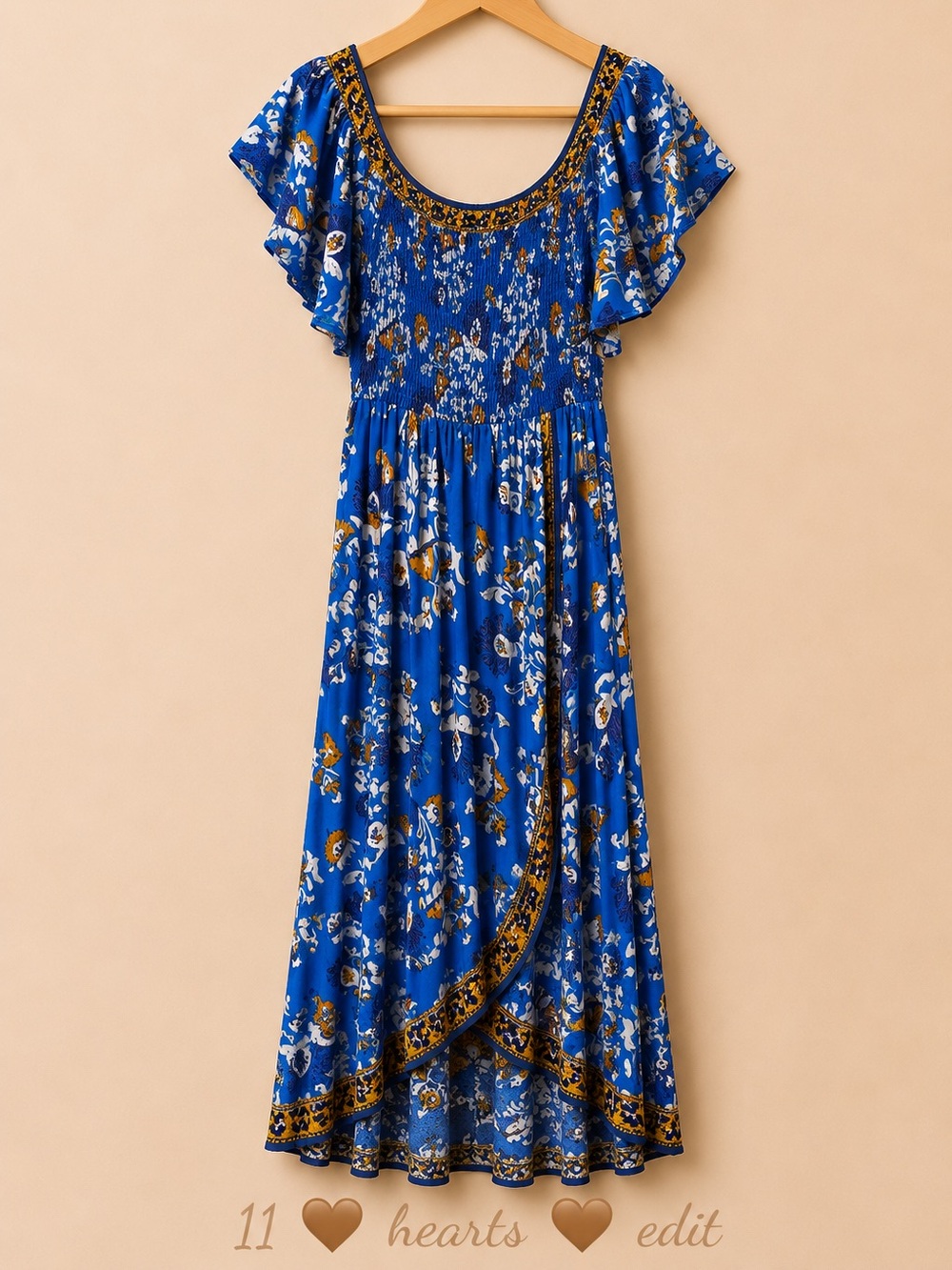 Flying Tomato Blue Floral Smocked Maxi Wrap Dress Size Small Boho Festiv NWT